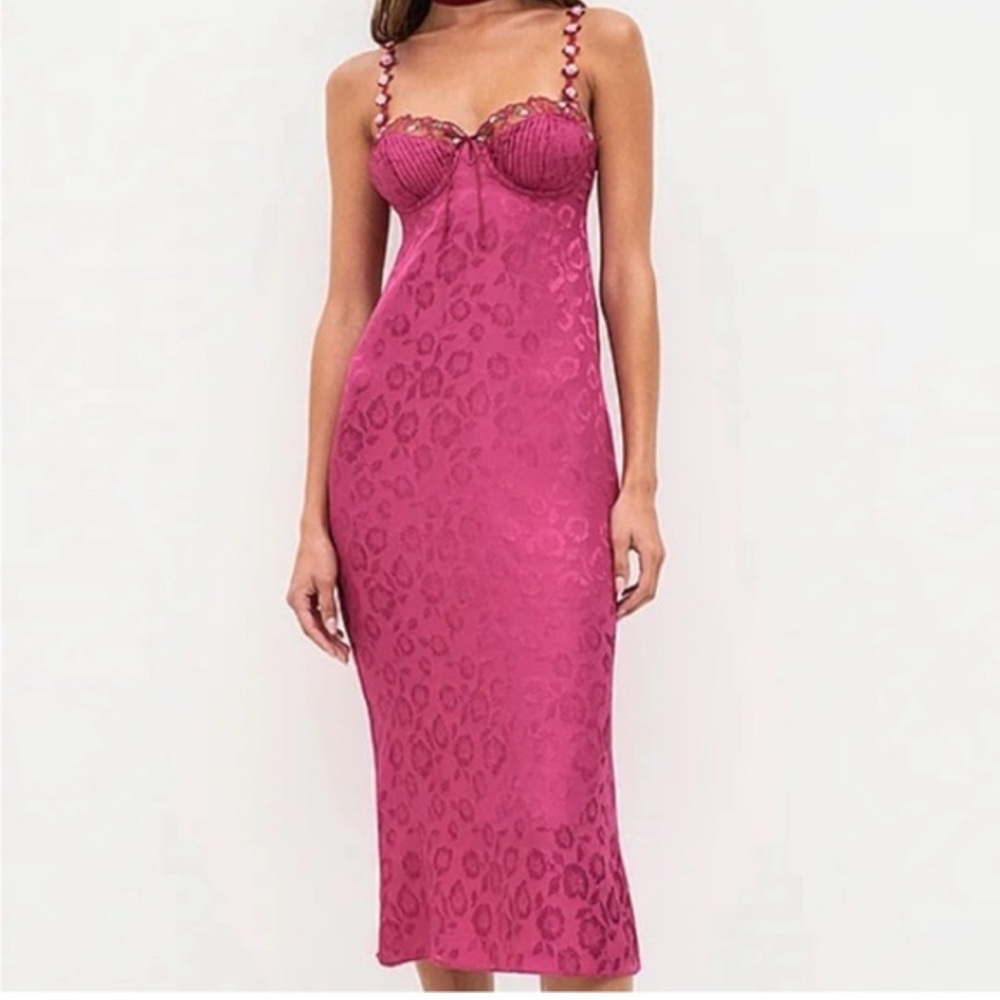 For Love And Lemons Fuchsia Leopard Midi Dress